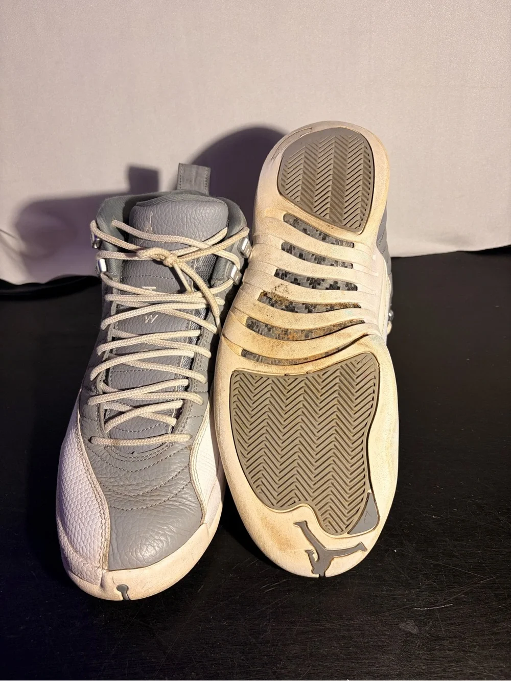 Jordan 12 Men's Gray and White High-Top Athletic Sneakers